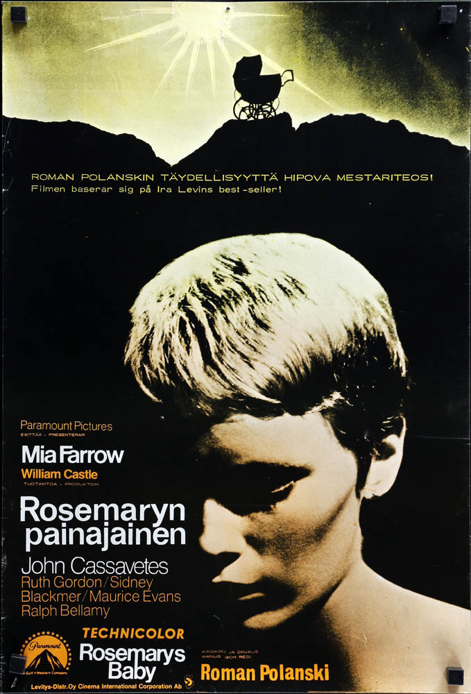 A film poster from Finland fir #RomanPolanski's #RosemarysBaby (1968) #MiaFarrow #JohnCassavetes #RuthGordon