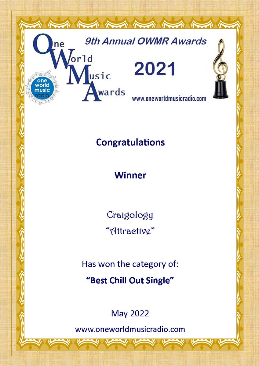 craigologymusic's tweet image. What a pleasant announcement to wake up to. I am Overwhelmed with gratitude and appreciation!
#Best Chill Out Single
@OneWorldMusicEU @Craigology1