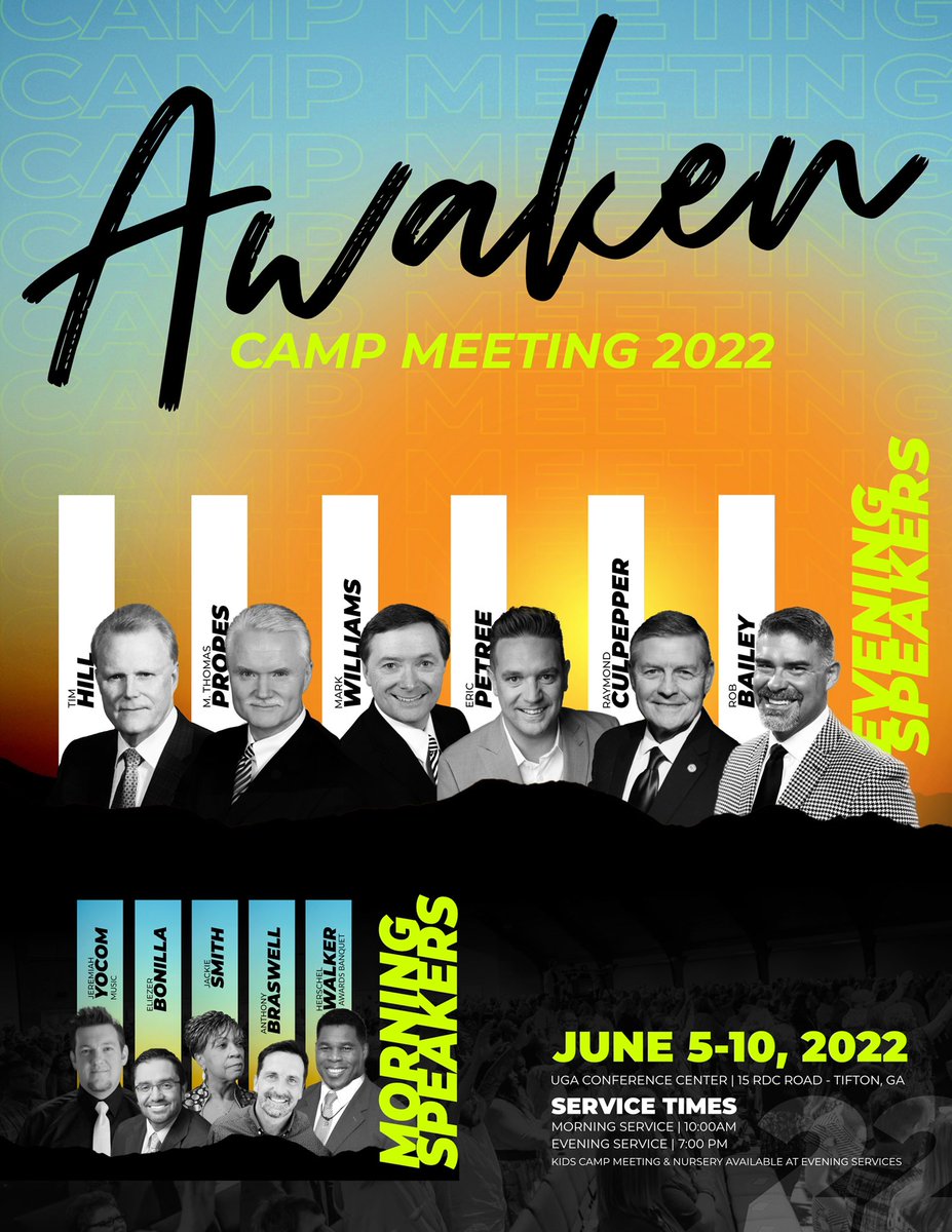 In just seven days we will kick off an unforgettable week of Camp Meeting with our Pentecost Sunday Night tent service.  Dress casual and bring your lawn chair. I look forward to seeing you in Tifton.