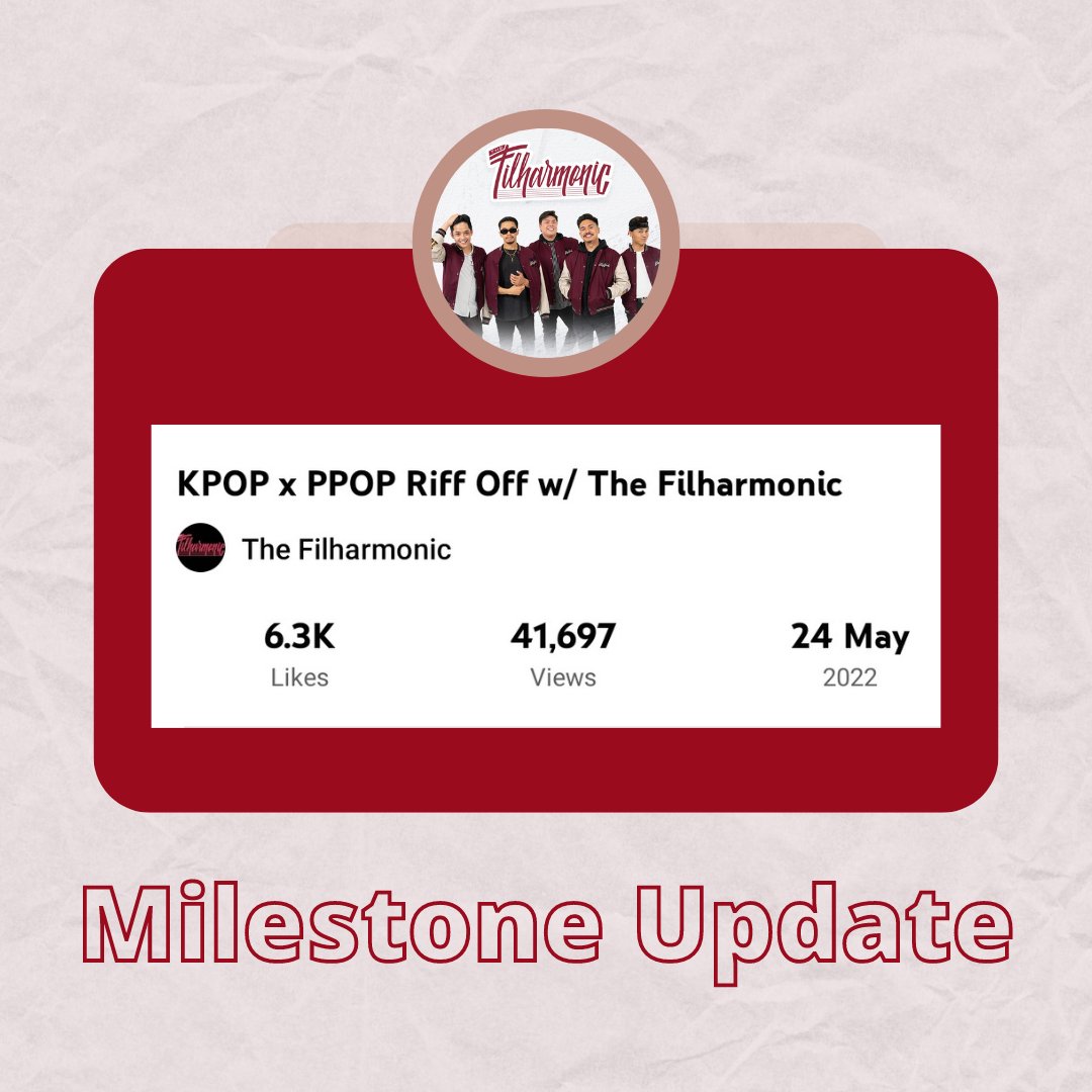 ⭐ MILESTONE UPDATE ⭐

Here's our last milestone update for this week! <a href="/TheFilharmonic/">The Filharmonic</a> 's KPOP x PPOP Riff Off video now has 41k+ views! Congrats, kuyas!

We hope everyone enjoyed this video as much as the Fillie Fam did! Keep on streaming &amp; sharing, guys!🫰🏻
#TheFilharmonic
