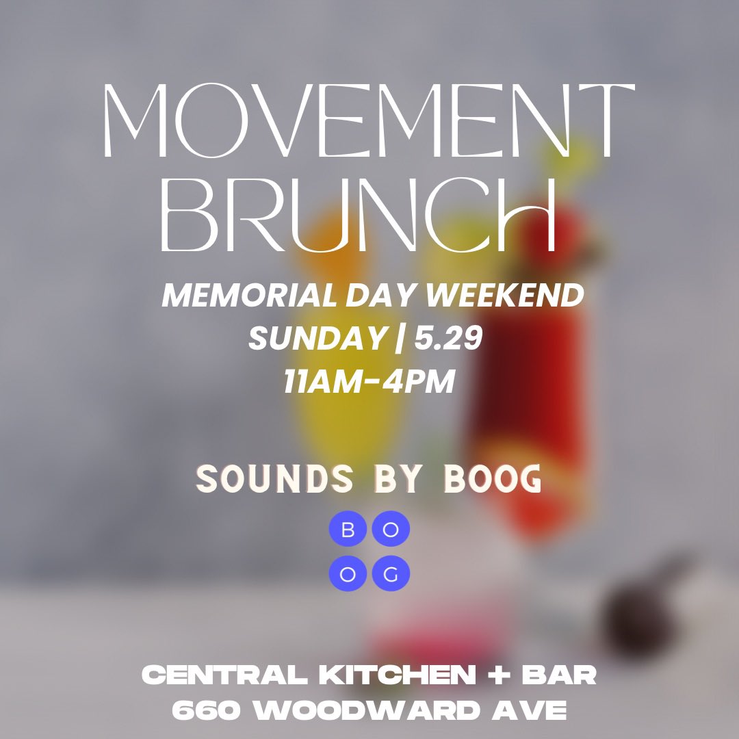 If you’re looking by for something to do today, join me at @CentralDetroit from 11am-4pm!

Reservations via Open Table! 

#bookboog #boogiseverywhere #centralbrunch #downtowndetroit #DetroitDJs #movementbrunch #movementdetroit