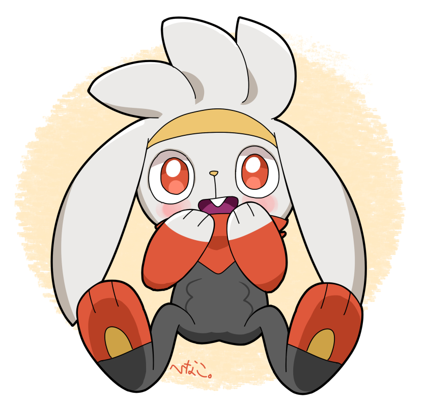 scorbunny no humans pokemon (creature) closed eyes smile closed mouth signature standing  illustration images