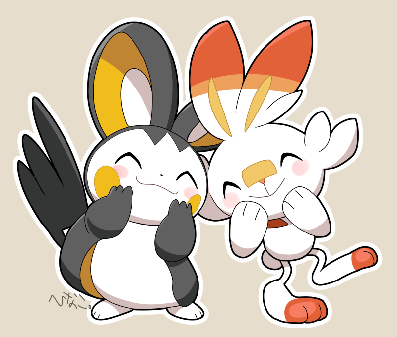 scorbunny no humans pokemon (creature) closed eyes smile closed mouth signature standing  illustration images