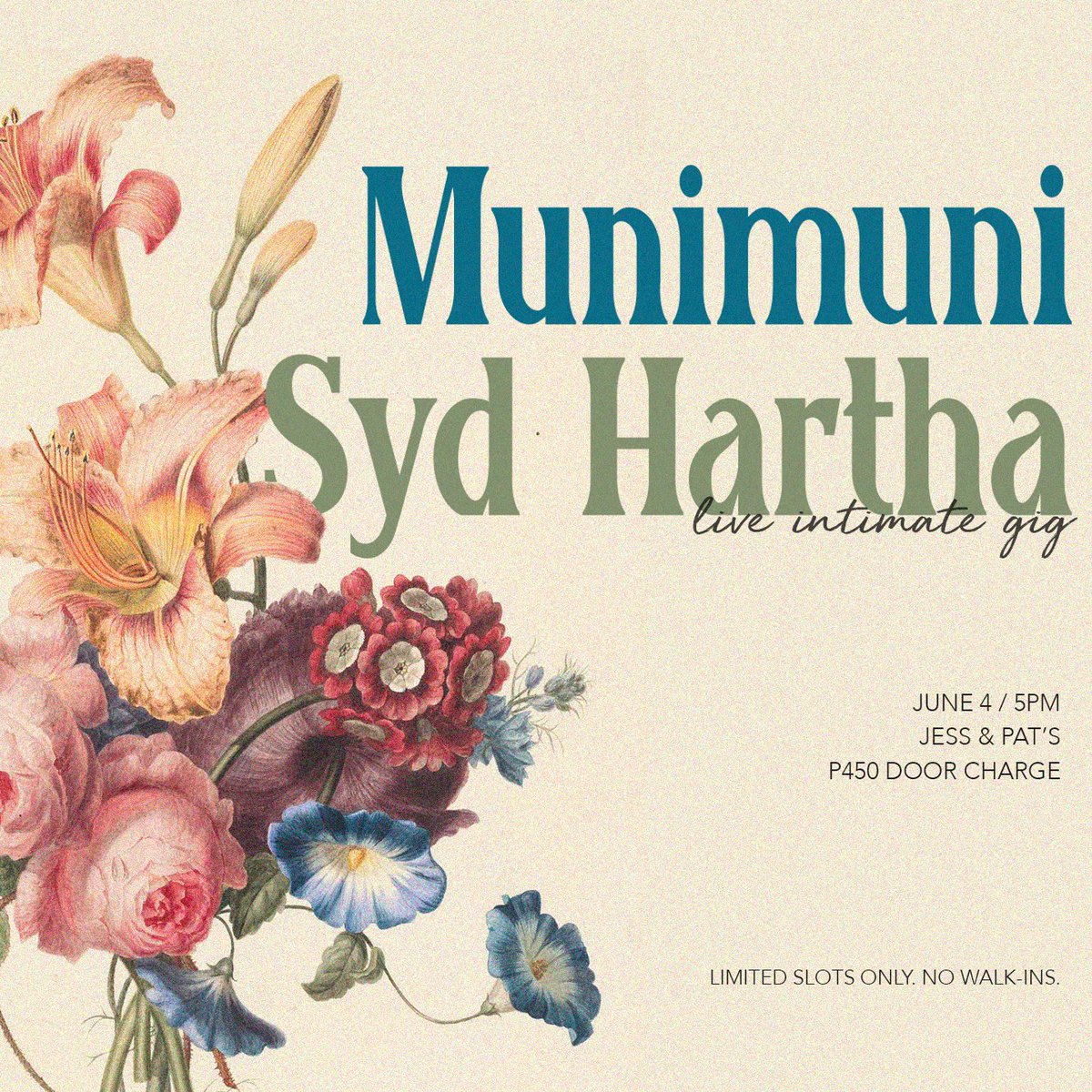 jessxpats's tweet photo. An intimate live gig featuring your favorite artists? G! ❤️

Catch @munitheband x @sydhartha perform on June 4, 5pm onwards. Meet &amp; greet the artists after the performances! Limited slots only. No walk-ins. To reserve, send us a message, fam! 🤗

#JessxPats
#WeAreIndiesTOGETHER https://t.co/QdVb6YtLdj