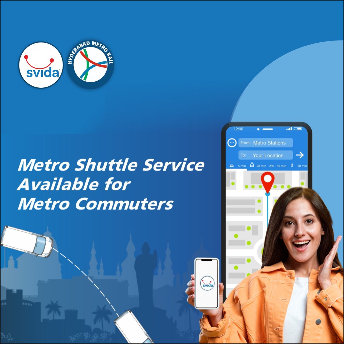 svidashuttle's tweet photo. Reached your metro station but worried?
Now travel from the metro station to your location with just a click.
Book your shuttle with less effort.
Become a hassle-free traveler with SVIDA App.
#svida #metro #metroshuttle #svidametroshuttleservice #hasslefreetravel #dailycommute https://t.co/0jSUhtaR4t