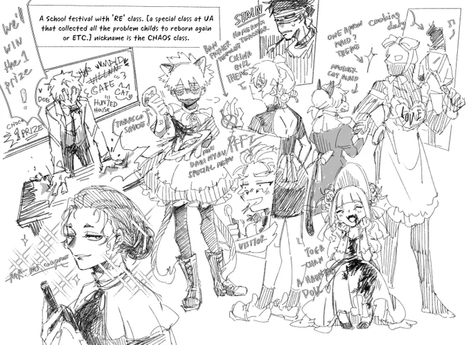 Tomura: We'll win the 1st! [SLAM full hands on the table]
Toga: Stain sensei! Shiggy's destroy the desk AGAIN!!
---
Class 'RE' au. the class that has a purpose to give the kids a chance reborn into a new life, the result is this chaos. 