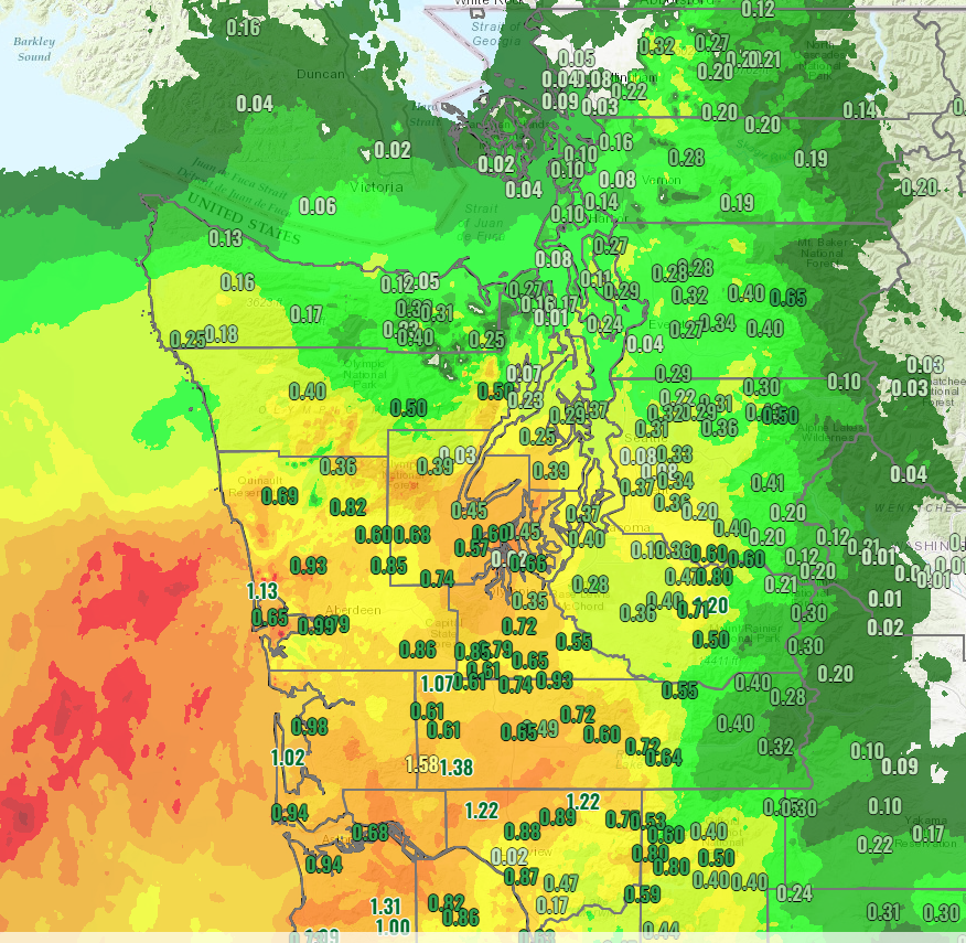 NWS Seattle on Twitter "24 hour rainfall totals ending at 5 am