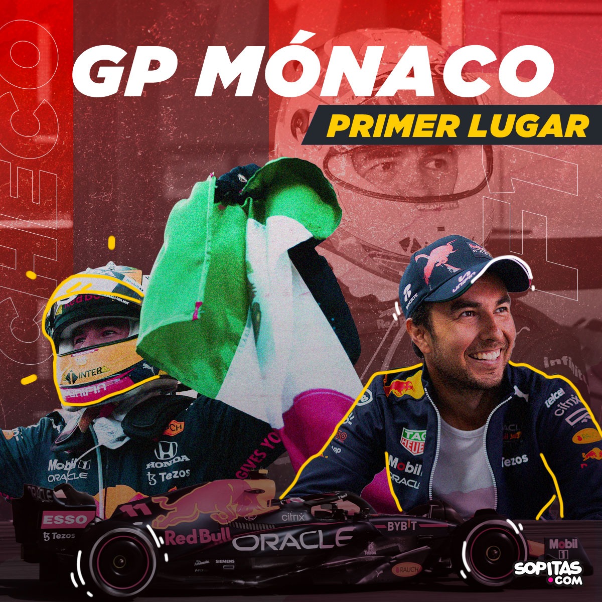 sopitas's tweet photo. HISTÓRICO, CHECO GANA EL GRAN PREMIO DE MÓNACO. 🏁🇲🇽

Enorme hazaña del mexicano, quien suma su tercera victoria en la F1 y la segunda con Red Bull #MonacoGP https://t.co/g1ZWRV8tGJ https://t.co/MA4ANZnzZa