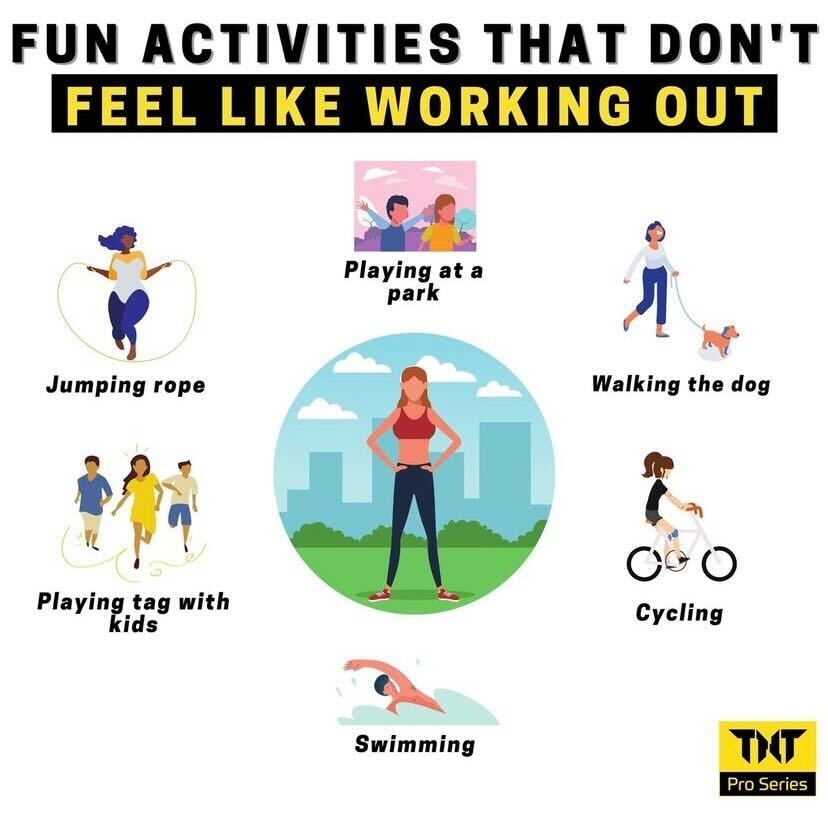 TNTProSeries's tweet photo. Working out can be fun too!

There's many activities you can do to increase heart rate while also enjoying yourself.

If the gym isn't for you, try one of these hobbies so you're still getting your exercise in! 💪

What activities do you like that doesn't feel like working out? https://t.co/anGiKNEmS3