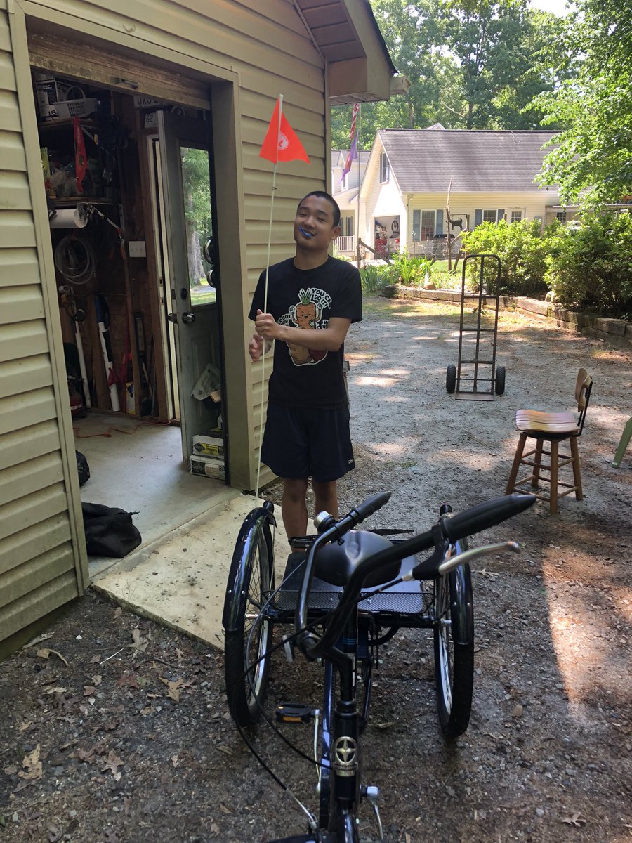 k9kayaks's tweet photo. #MaxSmiles 💭 Helping dad modify a #BikeFlag holder for my #Trike 
He’s using a #sidegrinder #DIY #custom fit https://t.co/qSgXwsNnO9