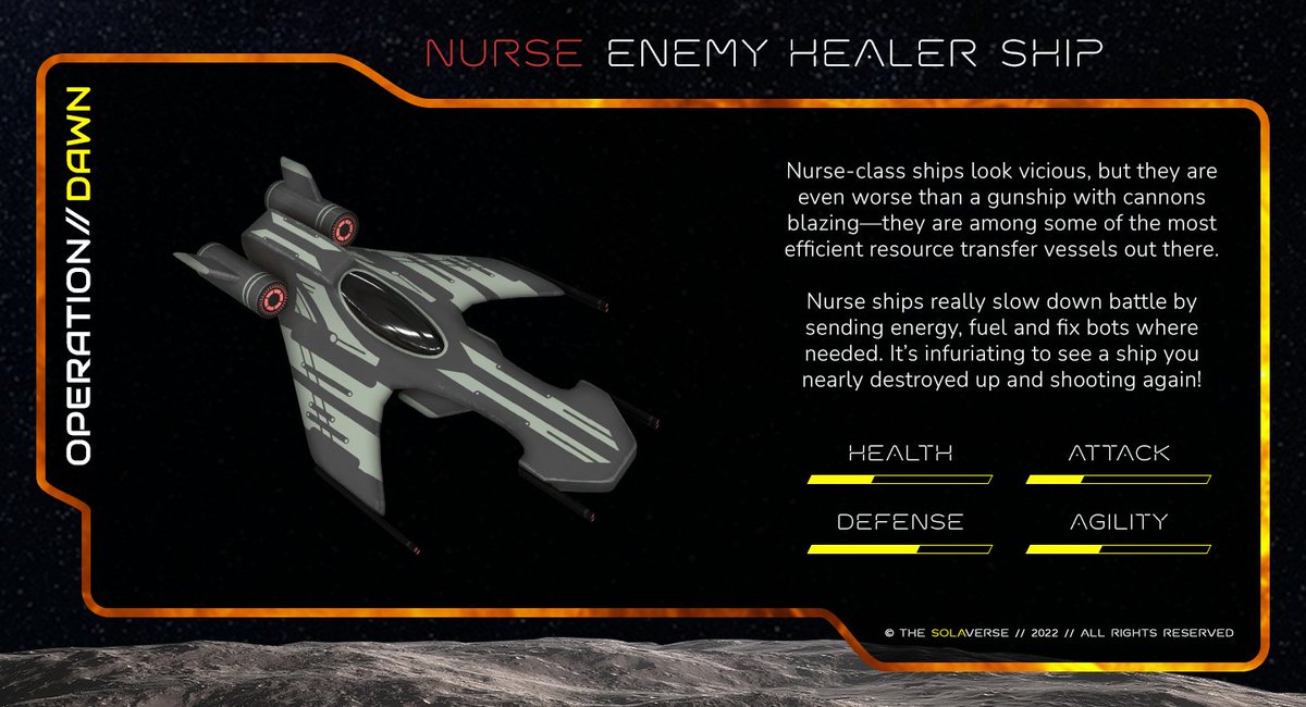 *It’s on the ropes!

Wait, what’s that energy beam?

It’s repairing itself!

Nurse: These vicious ships are hated, because as you’re about to finish off an enemy craft, the Nurse sends it extra energy! They slow the battle down and make it vastly more dangerous. Screw these guys!