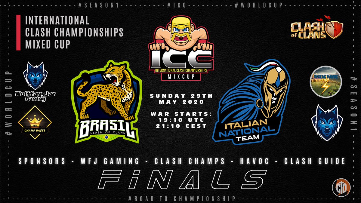 <a href="/icchamps/">International Clash Championships</a> MIXED

Ore 21.. ultimo atto di questa lunga cavalcata del gruppo azzurro!

Ancora una guerra.. ancora una finale.. ancora il <a href="/SelBrasilCoC/">Seleção Brasileira de CoC</a> 🇧🇷! 

<a href="/KingLoDo3/">King_LoDo</a>, da veterano azzurro, guidera l’assalto! twitch.tv/king_lodo

Una piccola anteprima!🍿 youtu.be/KVpV63RLkAY