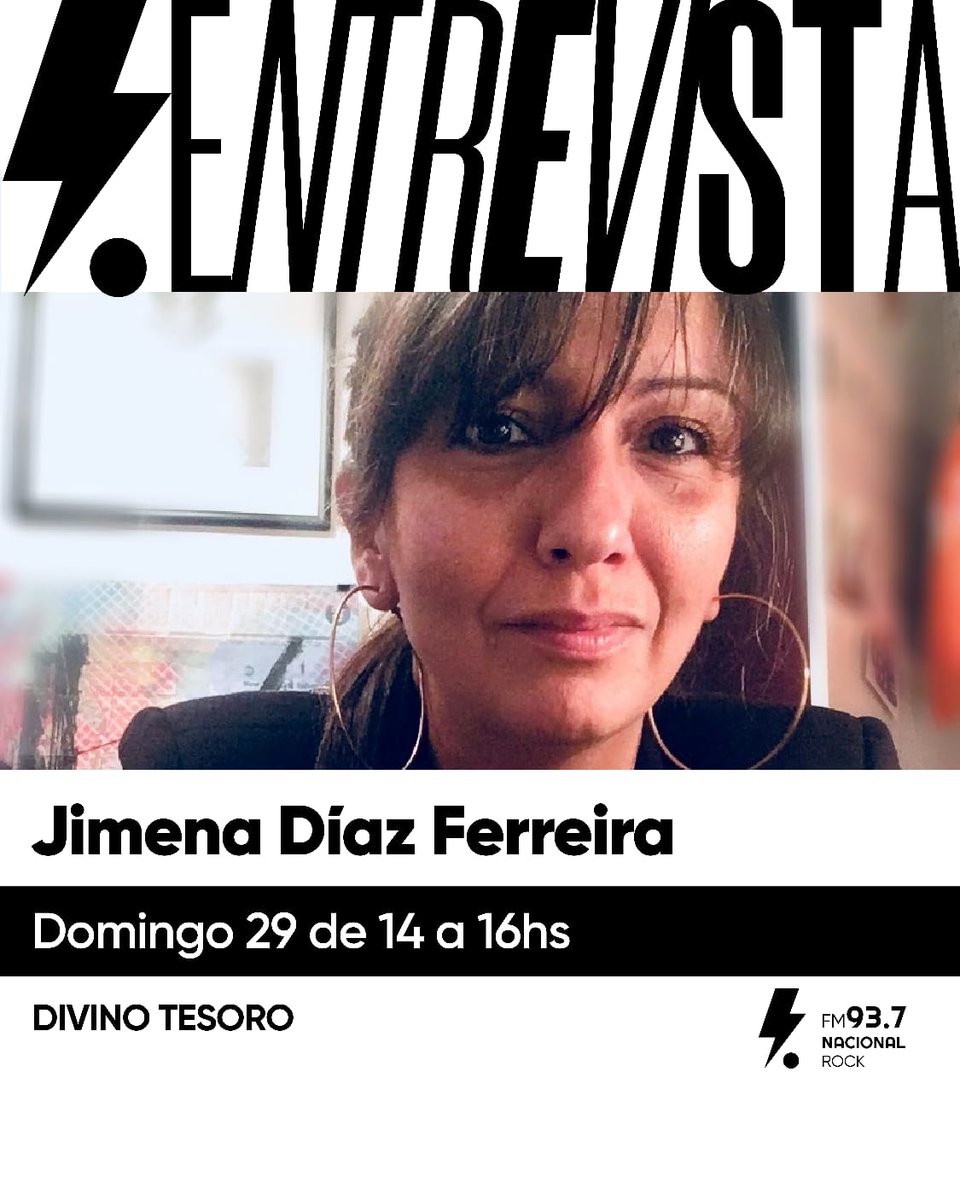 Esta tarde, no te pierdas <a href="/DivinoTesoro937/">Divino Tesoro</a> con la invitada de lujo Jimena Díaz Ferreira

 Hoy de 14 a 16hs en FM 93.7 o en nacionalrock.com