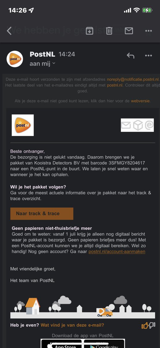 PhotoCord's tweet photo. @remunj Bij jou bezorgen ze blijkbaar nog mijn pakket werd direct doorgebracht naar een afhaal punt omdat ik niet thuis zou zijn geweest https://t.co/CKWdAPubaZ