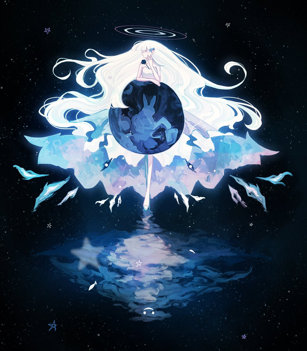 1girl long hair white hair solo halo star (sky) very long hair  illustration images