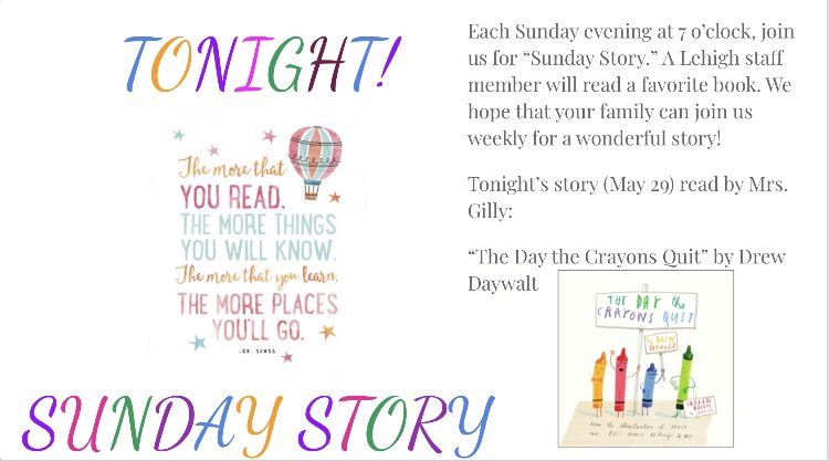 Happy Sunday! Enjoy the sunshine! ☀️ We will see you this evening for Sunday Story! 😊