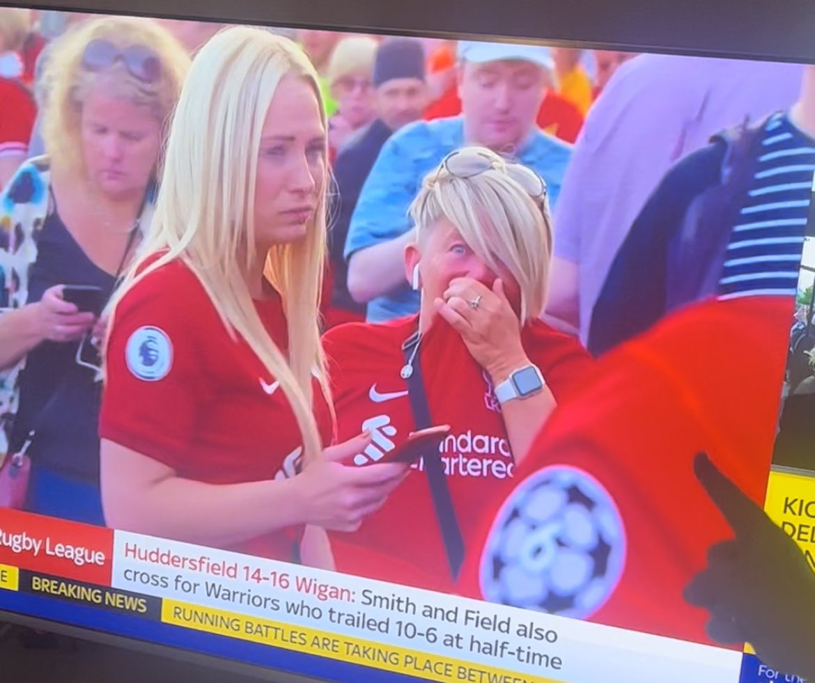KatieLouBell's tweet photo. @Carra23 @GaryLineker ABSOLUTE SHAMBLES!!!! @ChampionsLeague SHOULD BE ASHAMED! My mum &amp; friend had genuine tickets and they where tear gassed, crushed and as you can see here very scared and shaken! @SkySportsNews https://t.co/KHBU5R5b5e