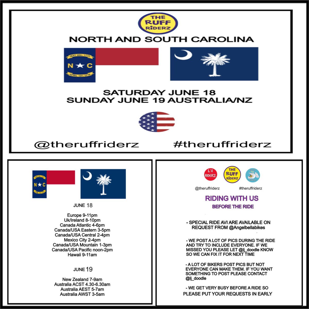 SheilaMSpence1's tweet photo. Riderz! Riderz! #TheRuffRiderz are riding to North AND South Carolina. See the sunset on the Outer Banks; Climb the Smokies; take a Carriage ride in Charleston; and visit the Gullah Islands. We're doing it all!!!
@ZaraGreyhound @FlyRyley @Mr_Bailey_Cat #NuttyNeon @NutChatfield https://t.co/gDsjuIfBwr