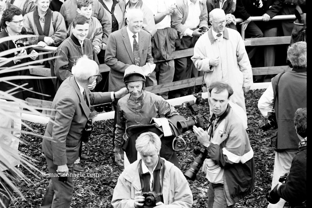 lilsypops's tweet photo. #lesterpiggott Lester Piggott aged 57, rides a winner at #traleeraces 1993 aboard Caliandiak for #johnoxx. A packed stand witnessed one of the great moments in Kerry Horse racing. Photo: Don MacMonagle @patcashhealy @HRIRacing https://t.co/wVRoKclsaR