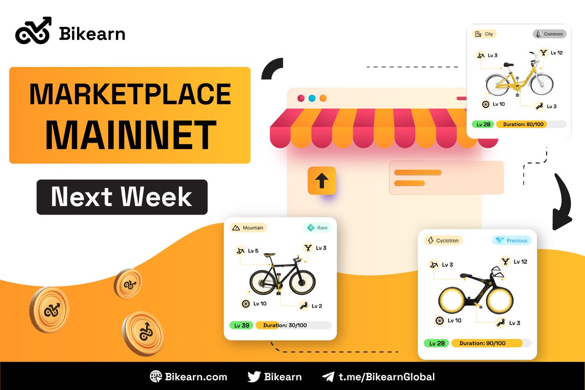 BIKEARN MARKETPLACE IS COMING SOON!!!

Marketplace is the next surprise we have for you. And it will be officially released in just a few days 🥰

Keep follow us to stay updated with the latest news 👇
