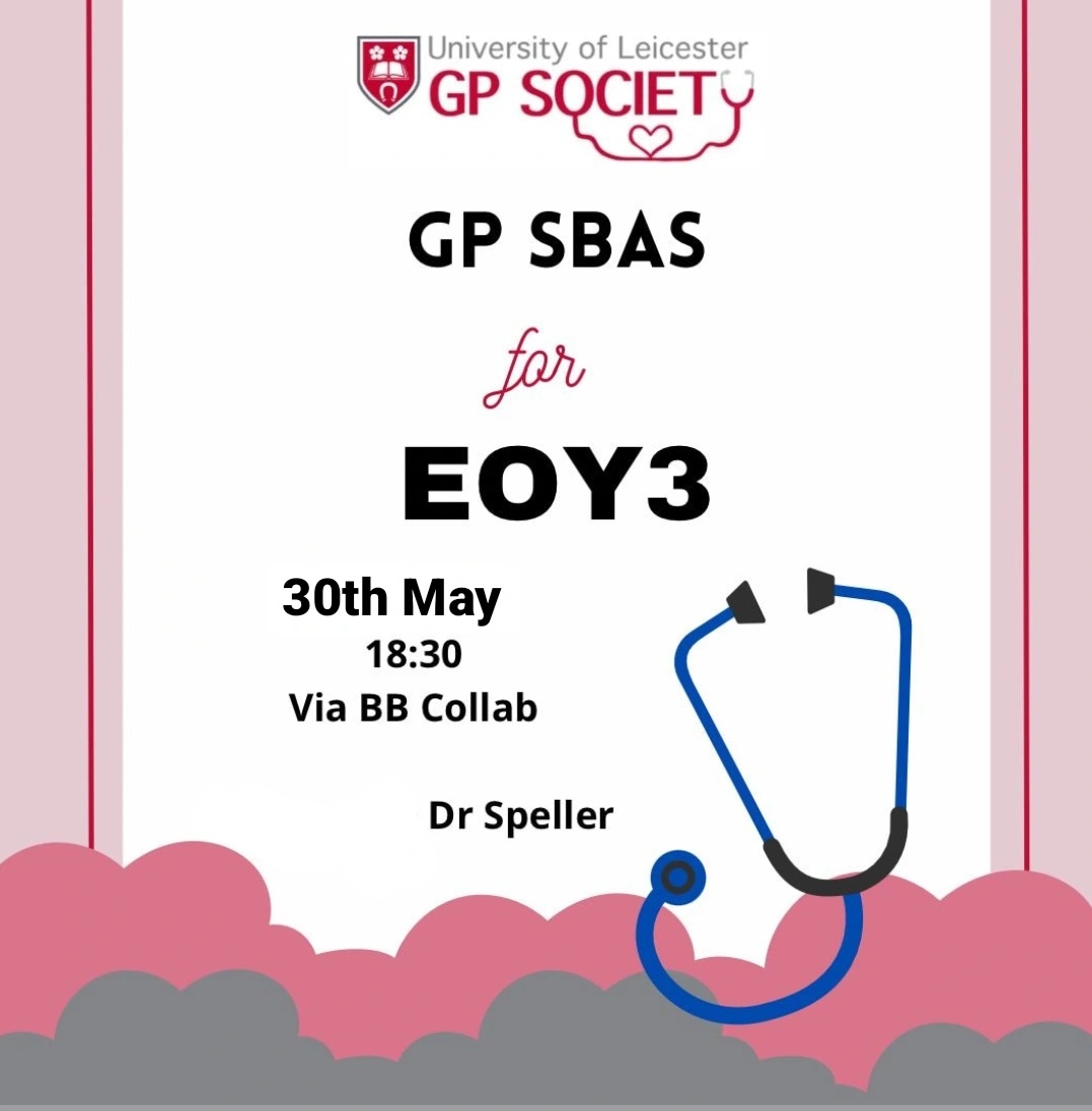 Join us for GP SBA session part 2! Delivered by Dr Speller at 630pm TOMORROW 🌞
This will be great GP revision for your upcoming exams. Event info on our Facebook page. <a href="/Spells95/">Jess 🦥</a>