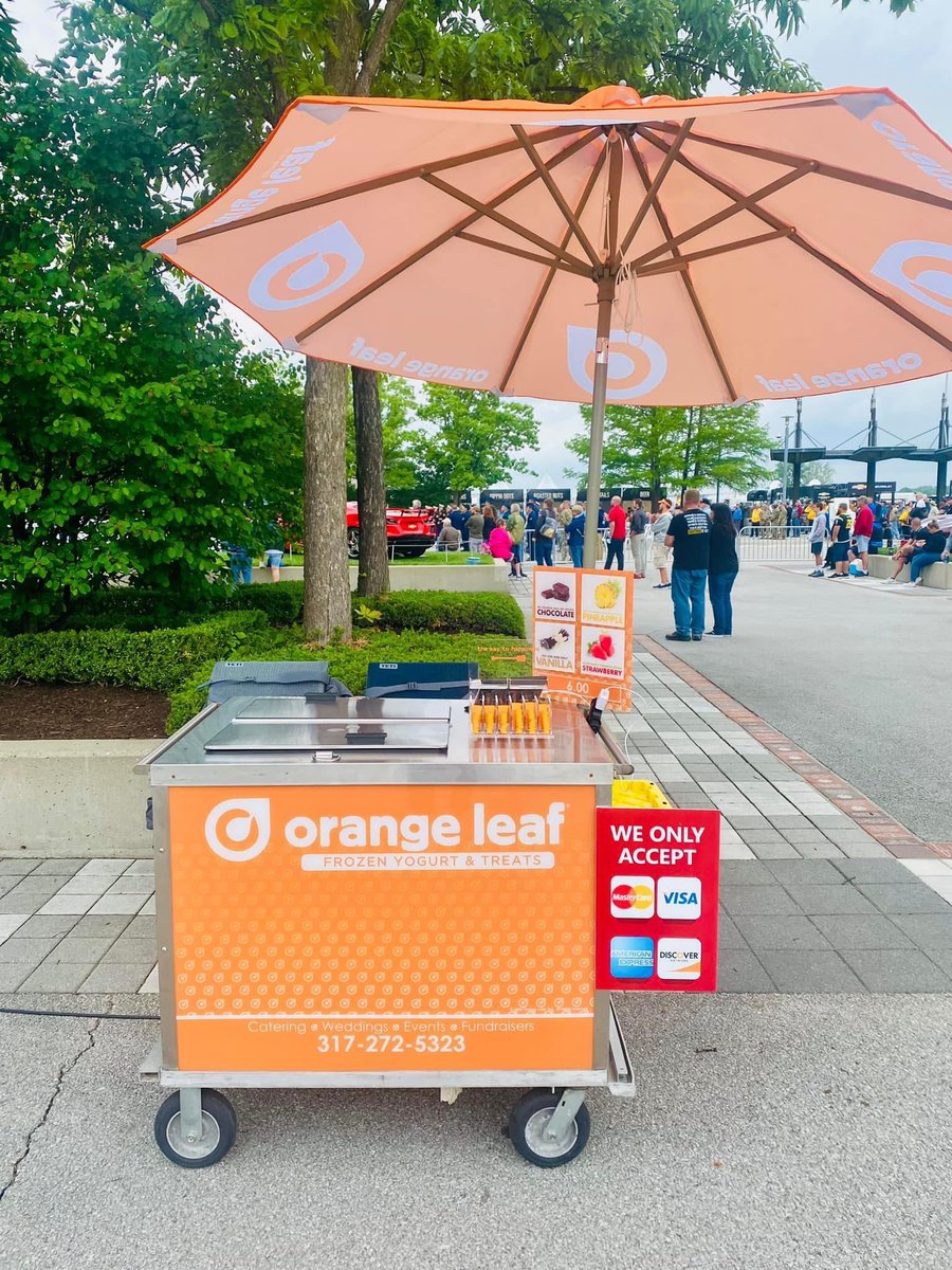 #Indy500 RACE FANS <a href="/IMS/">Indianapolis Motor Speedway</a> … it’s going to be hot! Grab some <a href="/OrangeLeafAvon/">Orange Leaf Frozen Yogurt - Avon</a> #FROYO to cool off from Stephanie Bernhardt <a href="/former/">B</a> <a href="/500Festival/">500 Festival</a> <a href="/PrincessIndy500/">500FestivalPrincess</a> 🍊🍂🍦10 carts are at the track! #YUMMO #BackHomeAgain #SupportLocal #SupportSmallBusiness