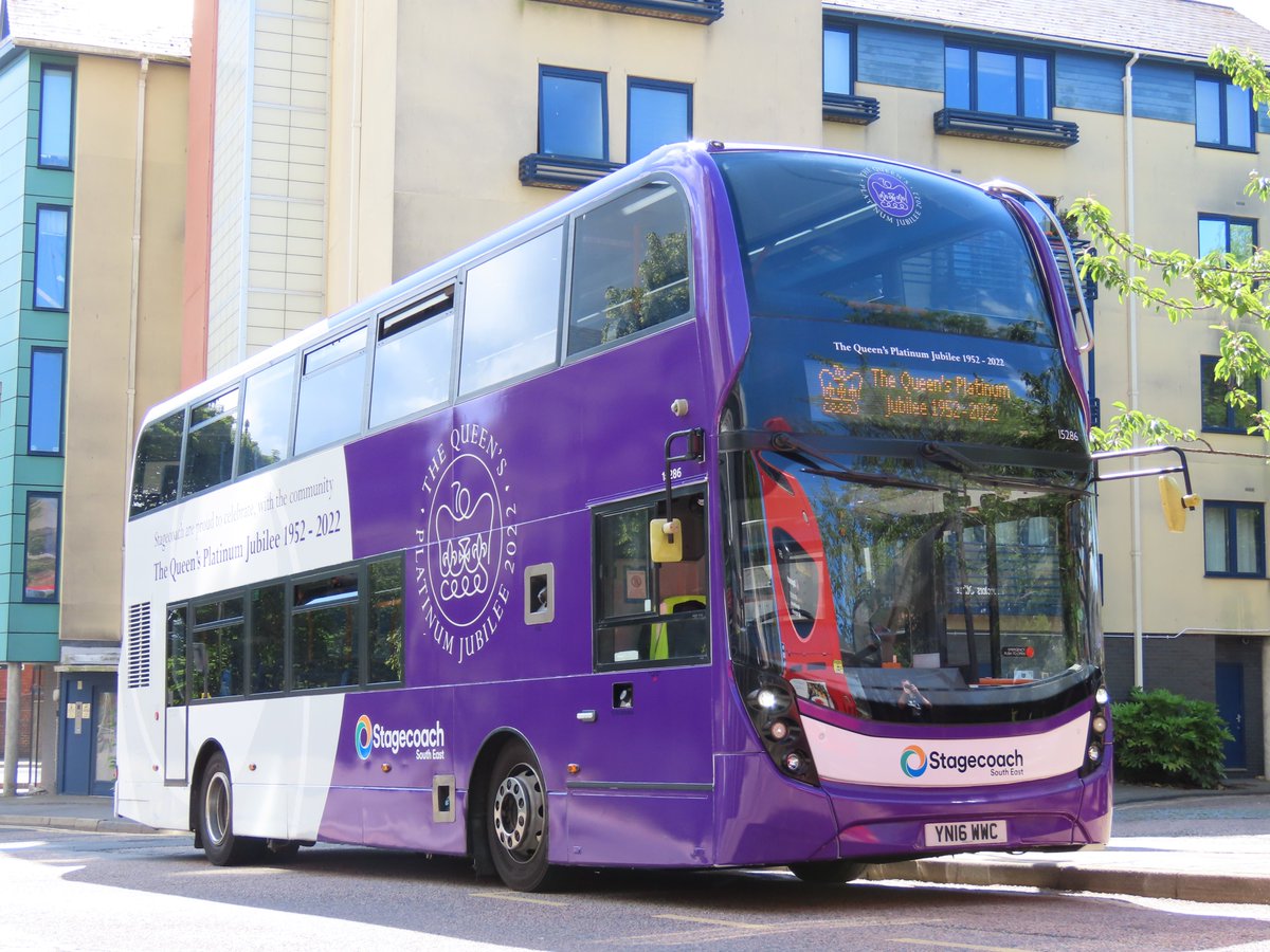 A few more snaps of <a href="/StagecoachSE/">Stagecoach South East</a>'s <a href="/ScaniaUK/">Scania UK</a> N250UD/<a href="/ADLbus/">Alexander Dennis</a> E400MMC in its Queen Elizabeth II Platinum Jubilee livery. 15286 YN16WWC was seen posing outside <a href="/KandESRailway/">K&ESR</a>'s Northiam Station, in Great Chart and in Ashford Town Centre on Route 2 with <a href="/coastliner711/">Steve</a> at the wheel.