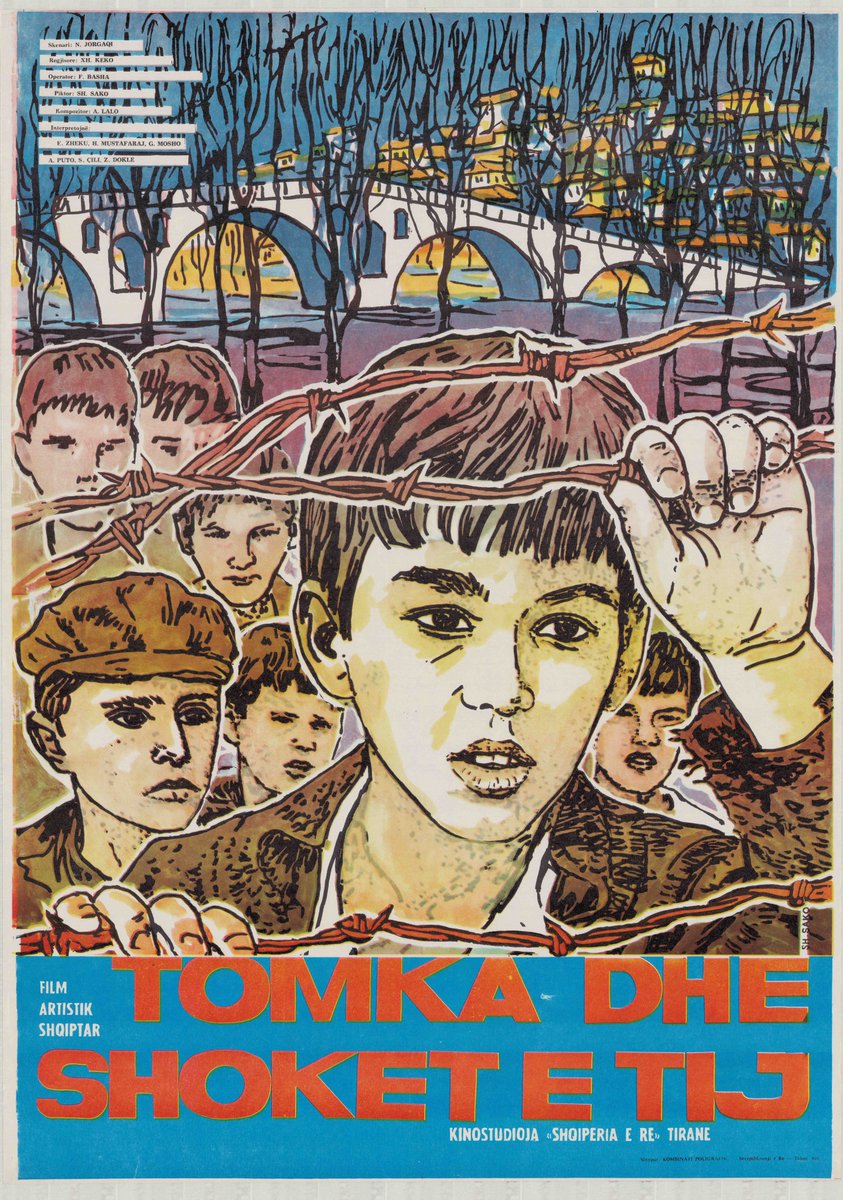 Original poster for Xhanfise Keko's restored classic Tomka dhe shokët e tij (Tomka and His Friends) (1977). Actor Enea Zhegu who played the role of the young Tomka, a boy who confronts the Nazi Germans after they occupy his football pitch, passed away at the age of 57. #Albania