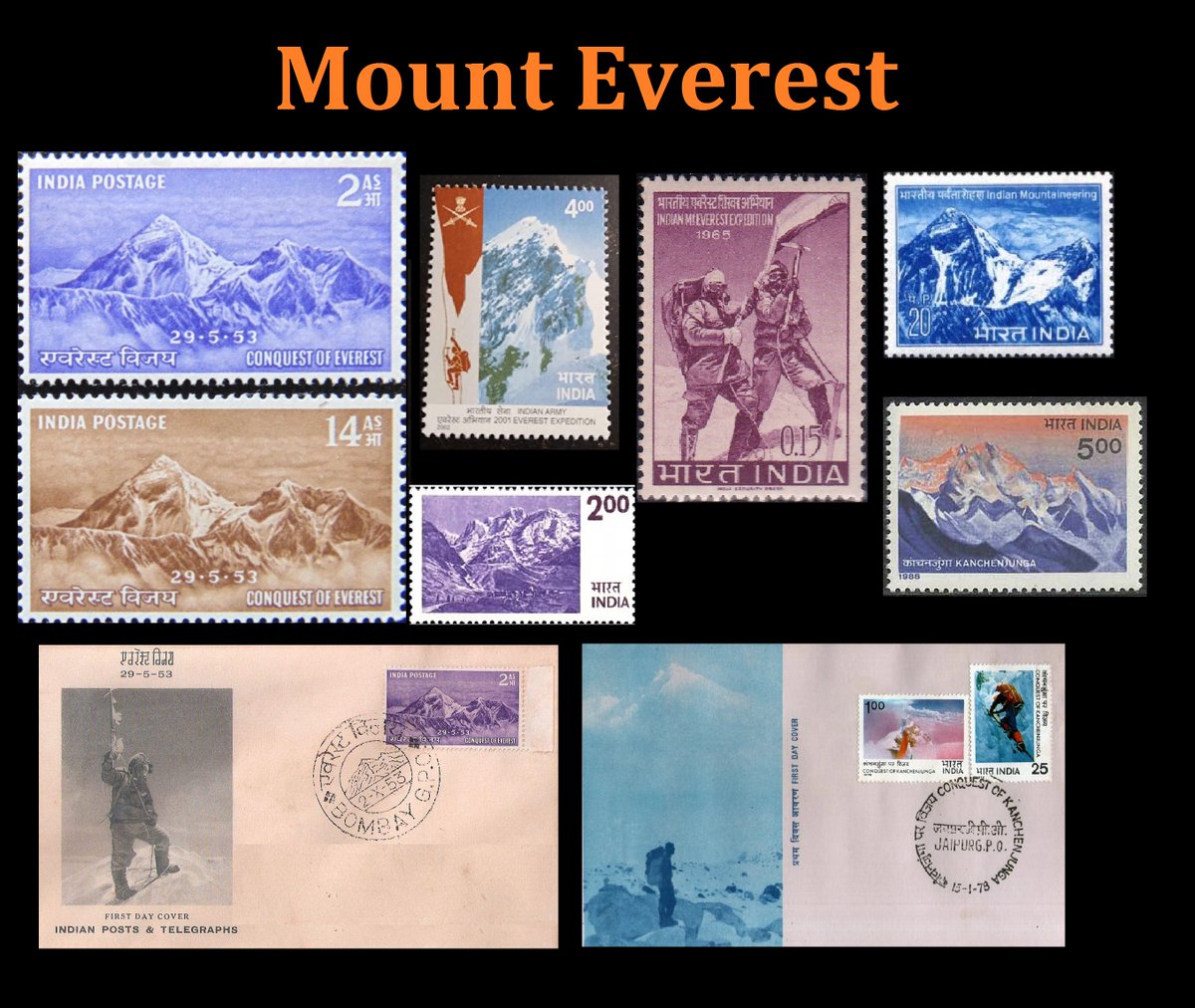 On May 29, 1953, Sir #EdmundHillary & Sherpa 
#TenzingNorgay become the first explorers to reach the summit of Mount Everest. Happy to share my postal collection #philately @narendramodi @PMOIndia  @IndiaPostOffice @MinOfCultureGoI @devusinh @cpmgmaharashtra #mounteverest