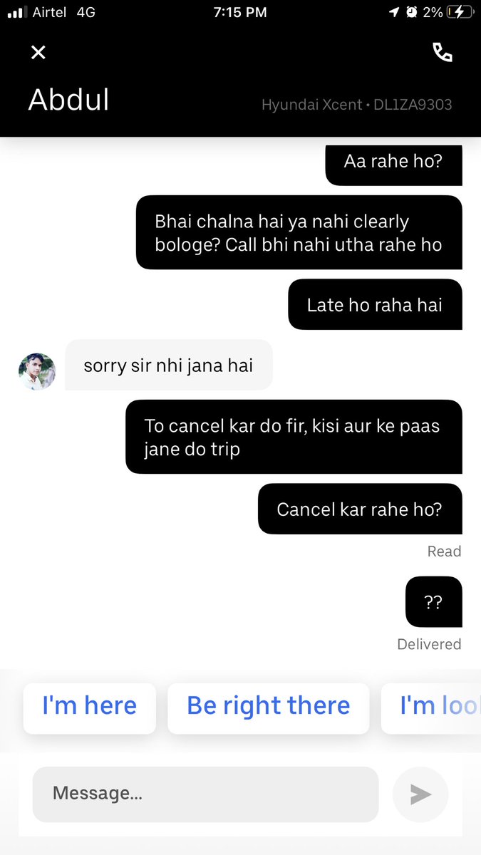MohitNaresh's tweet photo. @Uber_India take a look at this. Now the driver dont give a damn. They dont respond on calls, no reply on msg if you dont agree to their terms. Seriously, its exploitation of customers. Every single ride is a pain!!! https://t.co/K1oQOxROfS