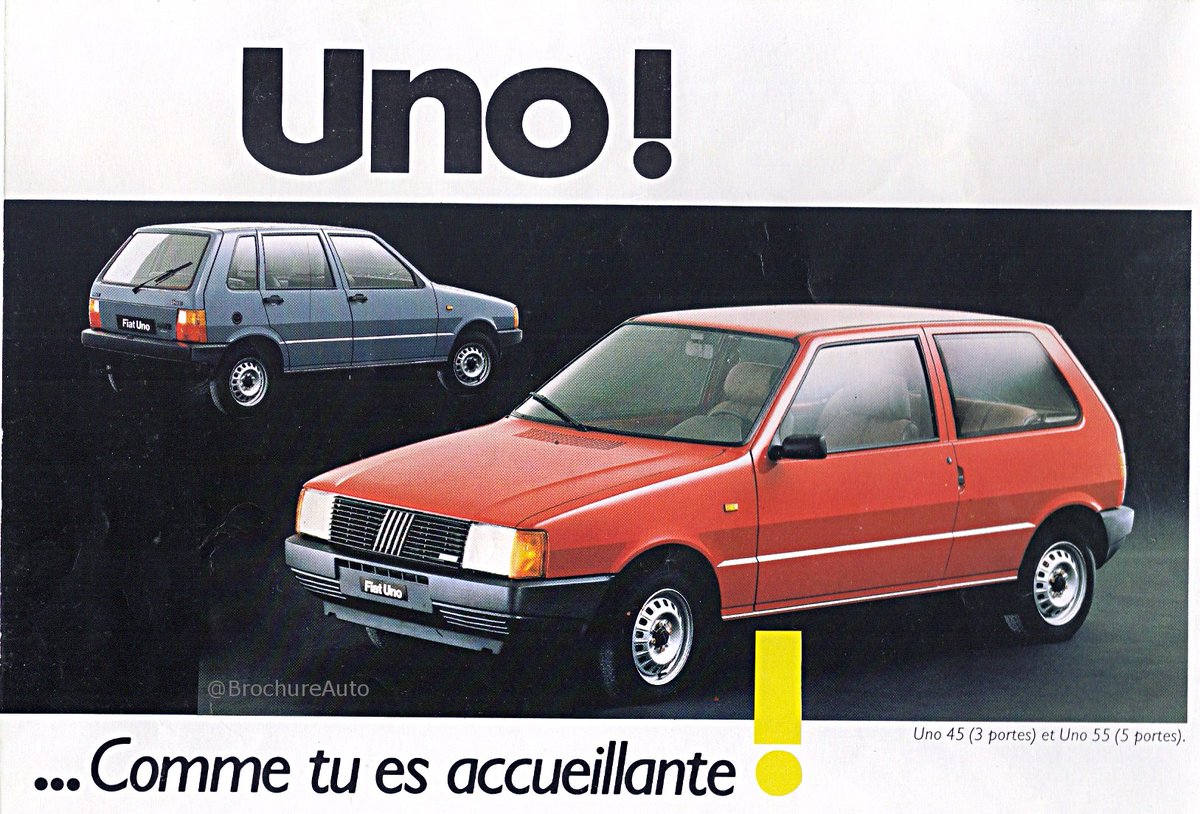 BrochureAuto's tweet photo. (2/5)
🇮🇹 Fiat Uno - 1983
Remplaçante de la Fiat 127, la Uno aura été produite à plus de 11 millions (!!) d'exemplaires entre 1983 et 2013, en Italie, Argentine, Inde, Pologne...
(Collection personnelle, 8 pages - 1983) https://t.co/YkiRIGOtLV