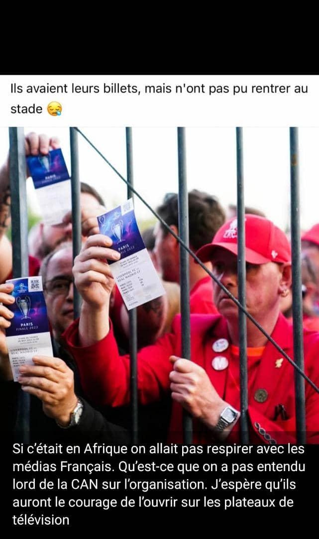 Lors de la CAN, on avait l'impression que notre continent était le champion de la mauvaise organisation, qu'on devait annuler la compétition. Un seul match de football, dans un pays comme la France vous êtes incapables de gérer l'événement. Ne venez plus nous donner de leçons.