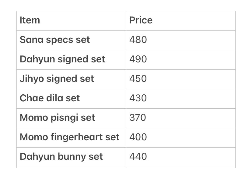 angelucabial's tweet photo. wts lfb twice ph 

Twice Random Set

- onhand
- can look for kahati and ship to diff add
- can tingi except indemands
- mop - gcash
- mod - sdd, sco, direct ggx, flash exp.
- dop - 5 days
📍Cavite

mine set/dm

t. twice Nayeon Jeongyeon Momo Sana Jihyo Mina Dahyun Chaeyoung Tzuyu https://t.co/lC1p69hiv3