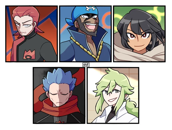 [#Pokemon] Fourth set of the request portraits finally done! This one focuses on the antagonists. 