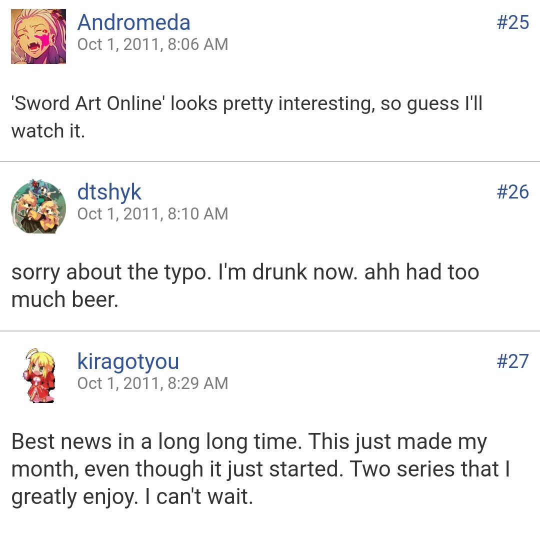 RenanSintese13's tweet photo. people on my anime list reacting to the announcement in 2011 https://t.co/FYimqhHexZ
