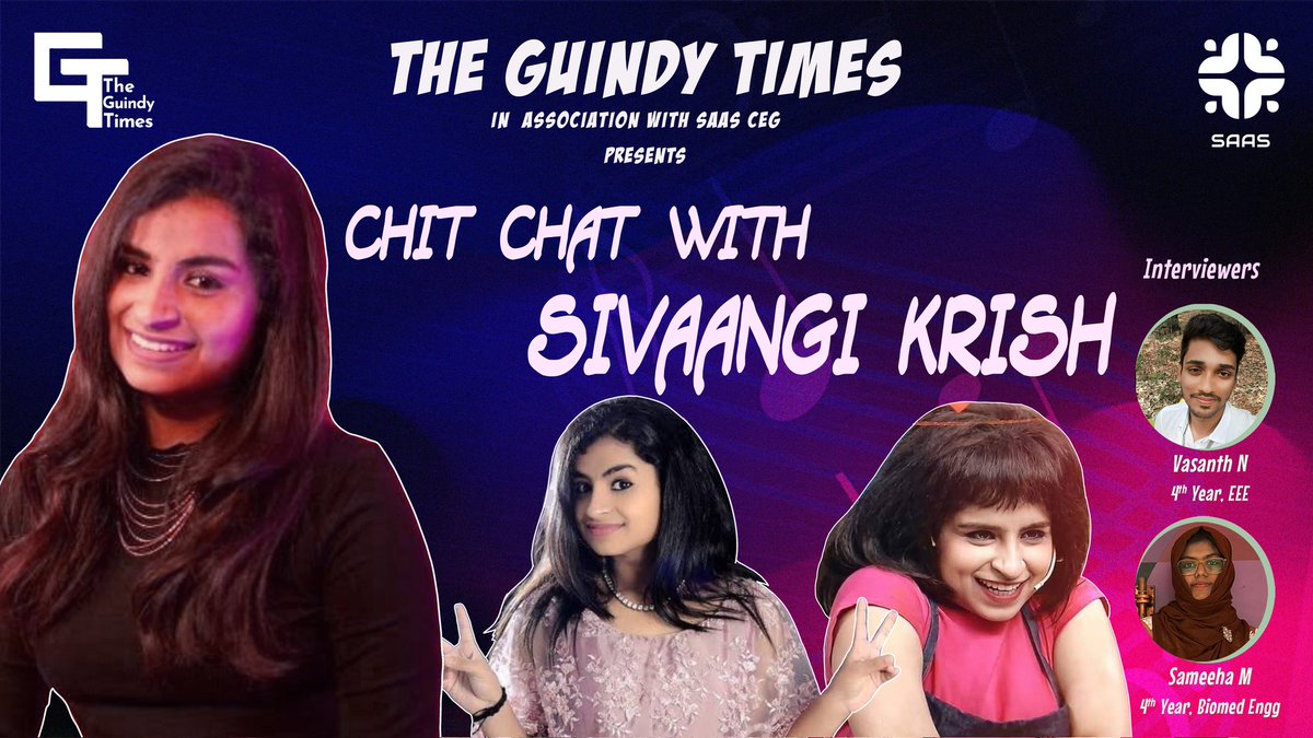 guindytimes's tweet photo. Interview with @sivaangi_k
.
.
.
.
Youtube Link:- https://t.co/ub3WMBd89S
.
.
Interviewer:- Vasanth Natarajan and Sameeha Shermayne 
Designed by Sabreen Sadhak 
Video Editing Credits:- Aadhya Sujani
Videography by Nithish Narayan S
.
.
.
#sivaangi #sivakarthikeyan #don https://t.co/kV5huqpPHq