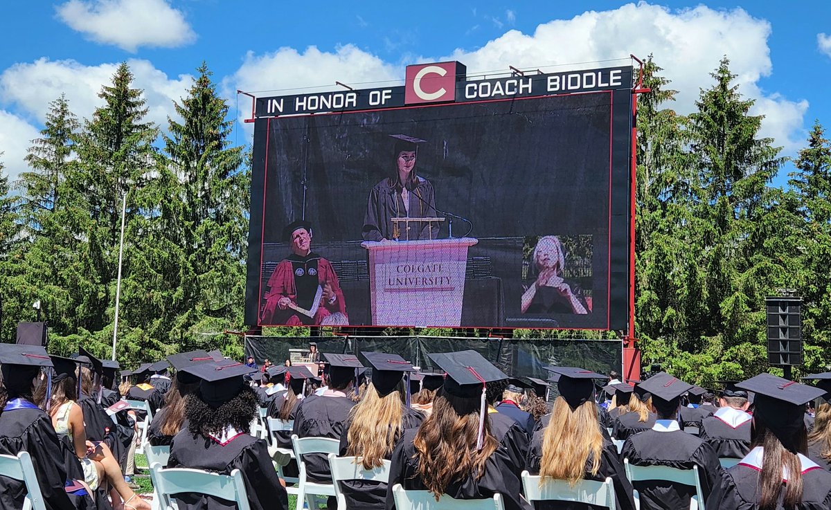 colgateuniv's tweet photo. Class President Hunter Maclean β20, 1819 Award Recipient Christian Johns β20, and 2019-2020 Student Government Co-President Kate Bundy address their class. #Colgate2020 https://t.co/nTup9KprJF