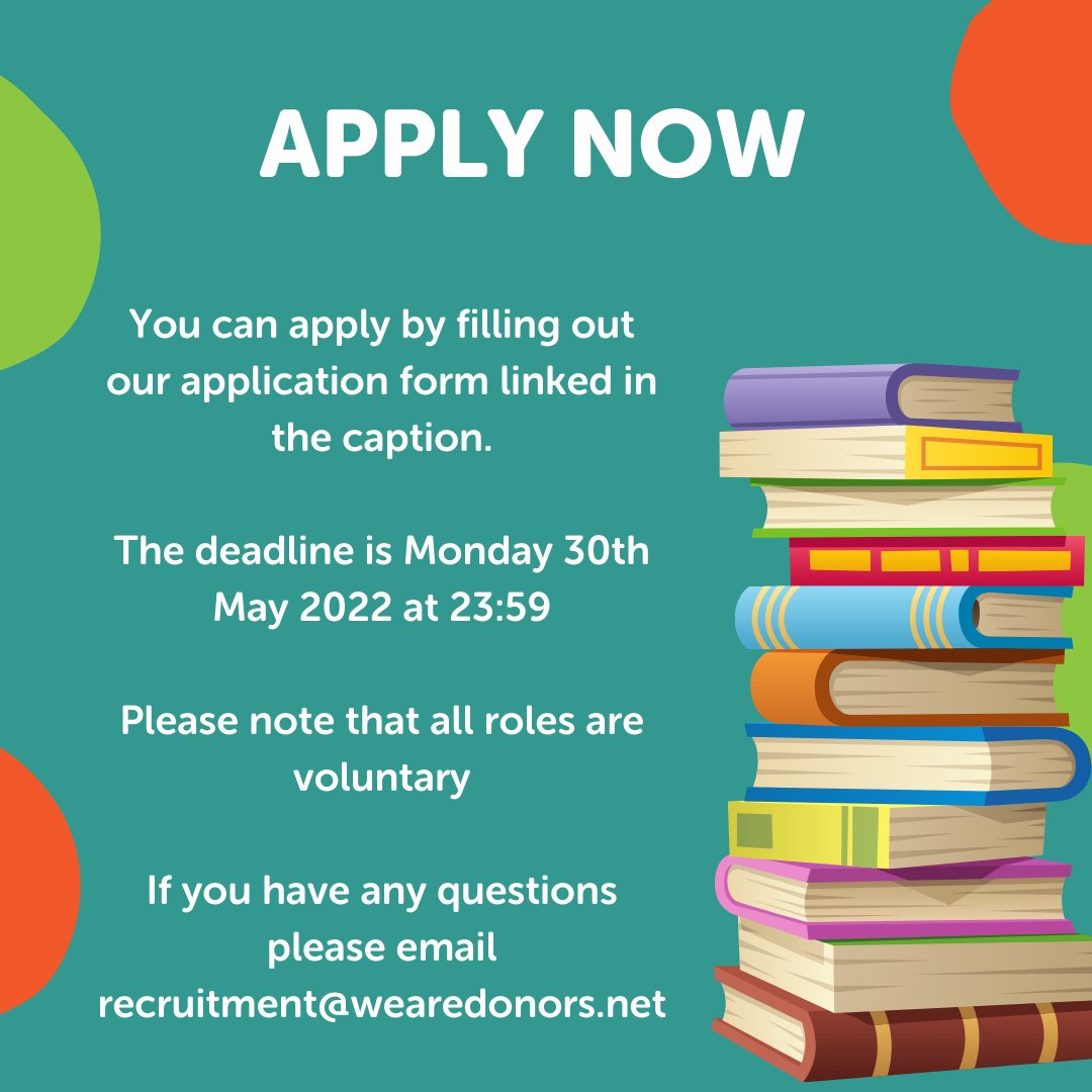 WeAreDonorsUK's tweet photo. Interested in education? You should volunteer for our Educational Events Team!
DEADLINE: 30/05/22 at 23:59 (TOMORROW)
Find out more about the role and how to apply here: https://t.co/D3EpGIFkRI
#wearedonors #organdonation #blooddonation #volunteering #education #charitywork https://t.co/wiEgodDvAt