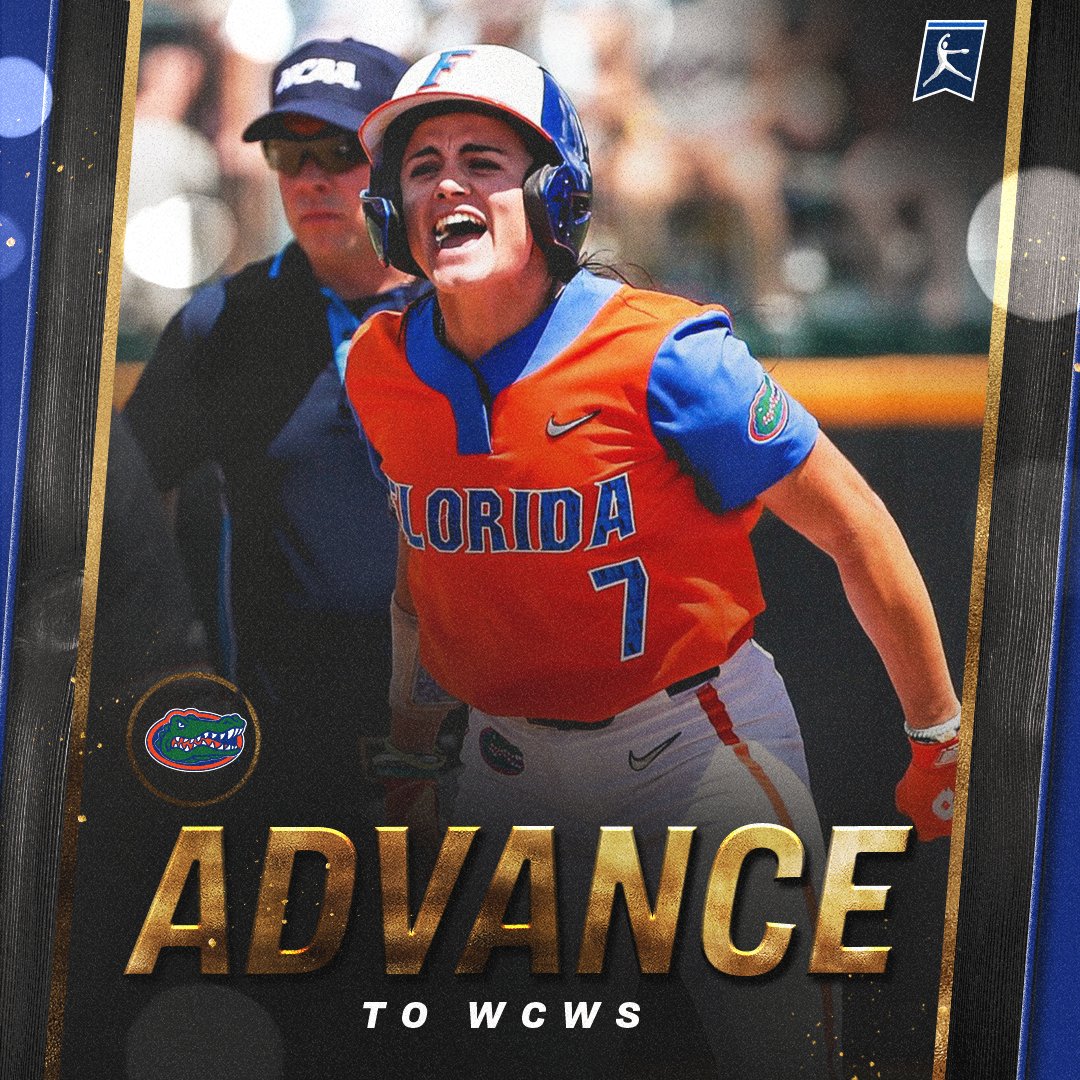 NCAASoftball's tweet photo. CHOMP CHOMP 🐊

A completely dominant outing has (14) @GatorsSB back in the #WCWS for the 11th time in program history after defeating (3) Virginia Tech, 12-0 (5 inn.).

#RoadToWCWS https://t.co/NAIuC9UovM