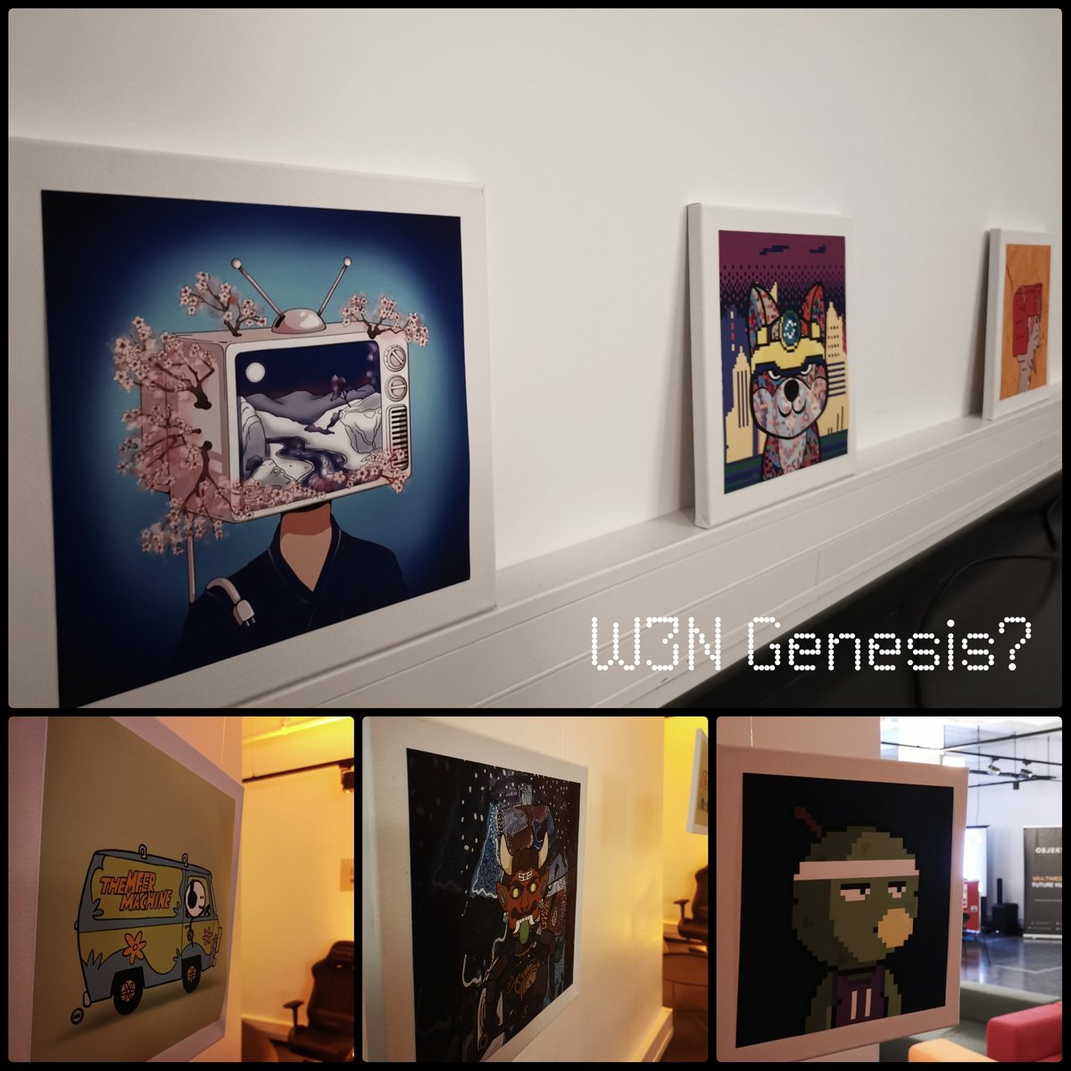 RagePupsNFT's tweet photo. Some of our community member's awesome NFTs on display during @web3narva Genesis event.

Featured works by @_StudioMirai @Ken_on_Da_Moon @TheHashmasks @Anttuzz1, held by me, @_smkotaro @Miss_N0159 @Crypt0newb1 @Bramald_

Of course #RagePups64 was there too. 

$ICX #iconproject https://t.co/kUTJm4ShFL