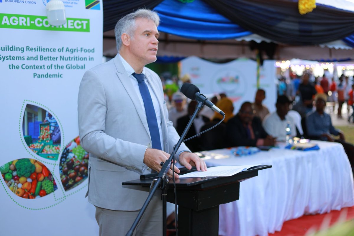 FAOTanzania's tweet photo. "This joint initiative between the Govt, @FAO &amp; EU aims to make the food system in Zanzibar and Tanzania more resilient to shocks and raise public awareness about the close link between what we grow, how we grow it and what we eat." – Cédric Merel, Head of Cooperation, @EUinTZ https://t.co/ny0MmCGZVI