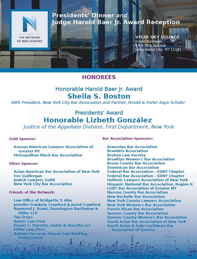 NetworkNY's tweet photo. Thank you to all of our member bar associations for joining us at our Presidents' Dinner and Judge Harold Baer Jr. Award Reception! It was great to see you! https://t.co/zEsIyMYawW
