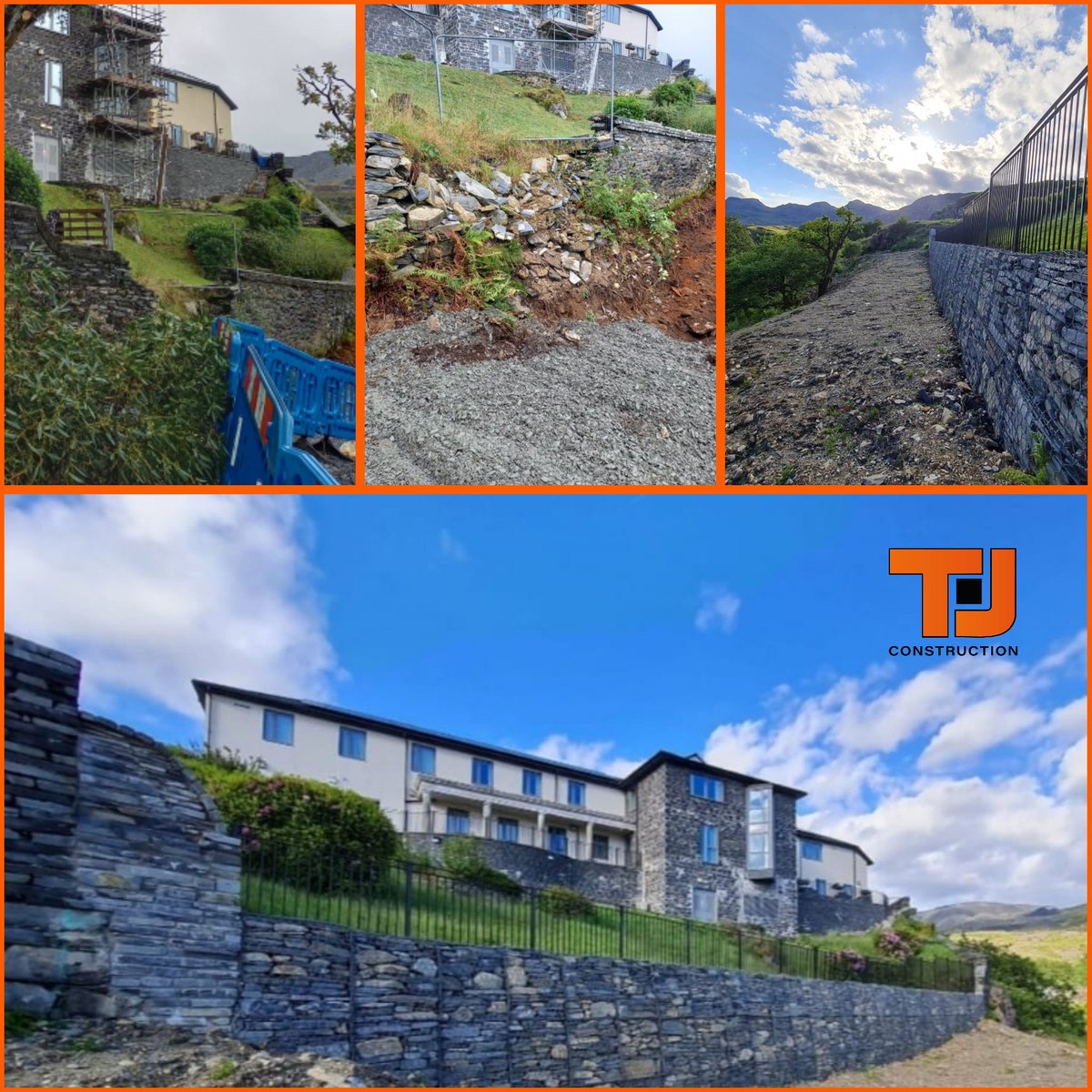 t_jconstruction's tweet photo. Work recently completed for Betsi Cadwaladr University Health Board (BCUHB) at Canolfan Goffa Ffestiniog. We removed the collapsed retaining wall and replaced it with new concrete footings, gabion walling and new fencing. https://t.co/Zmfj27RHFZ