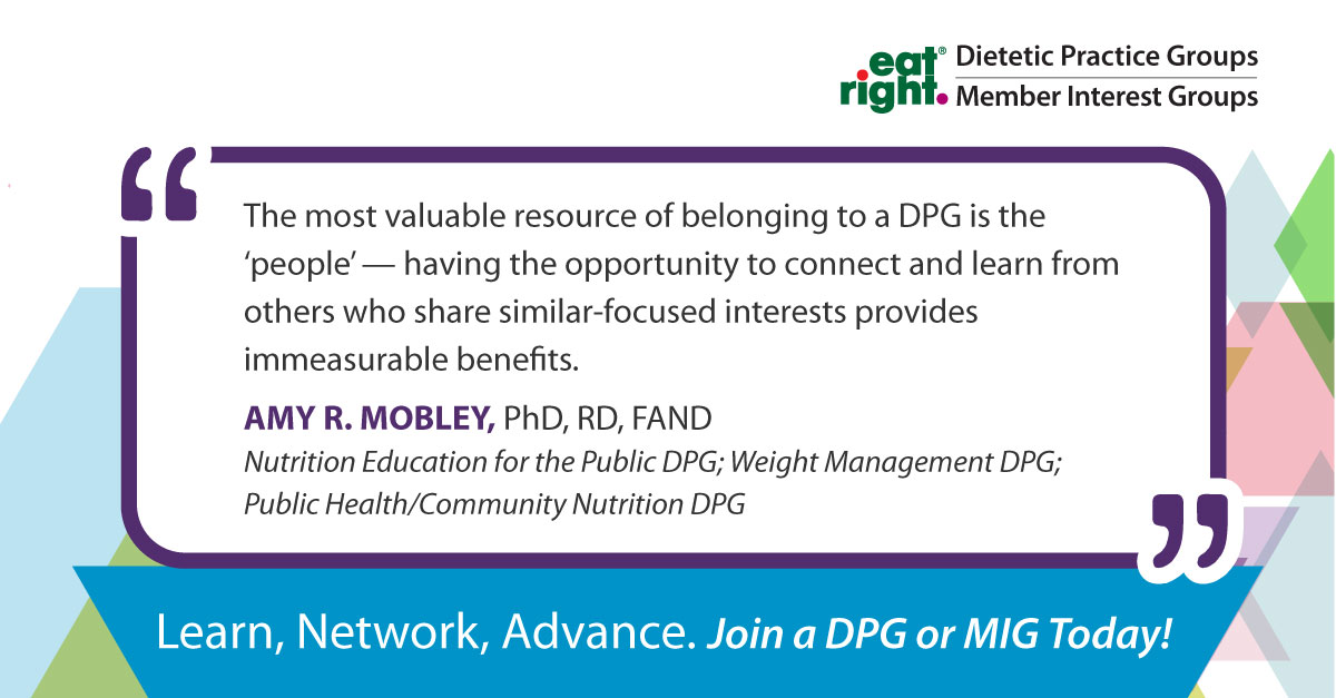 eatrightPRO's tweet photo. Sharing ideas and building relationships with colleagues is a mutually beneficial process that helps expand your knowledge and advance your career. 🤝

With #eatrightPRO membership, you can be part of dietetic practice groups and member interest groups: https://t.co/3t91Ykph5S https://t.co/GDxtB8nDPA