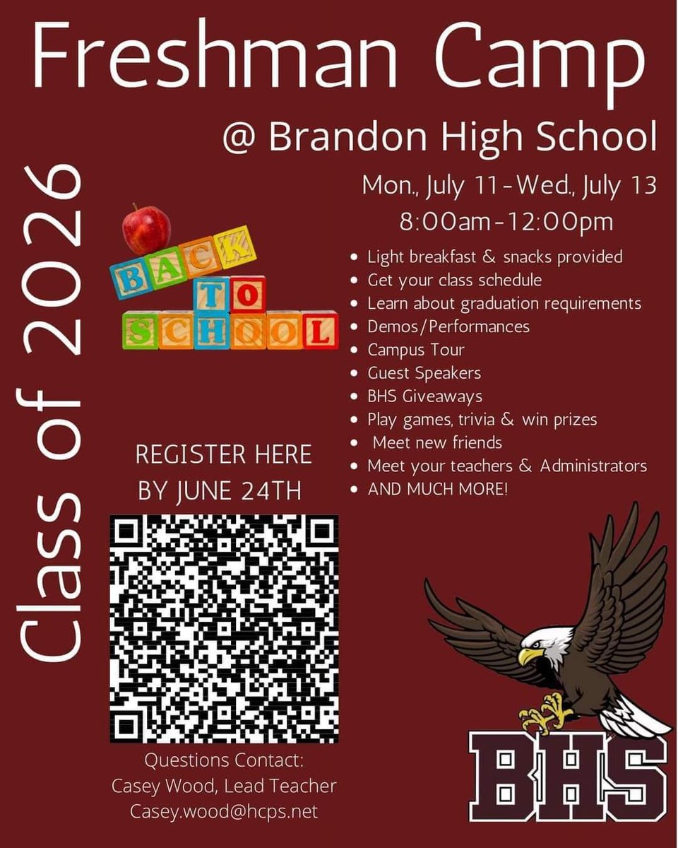 Attention <a href="/BrandonHSEagles/">Brandon High School</a> incoming Freshman. #classof2026