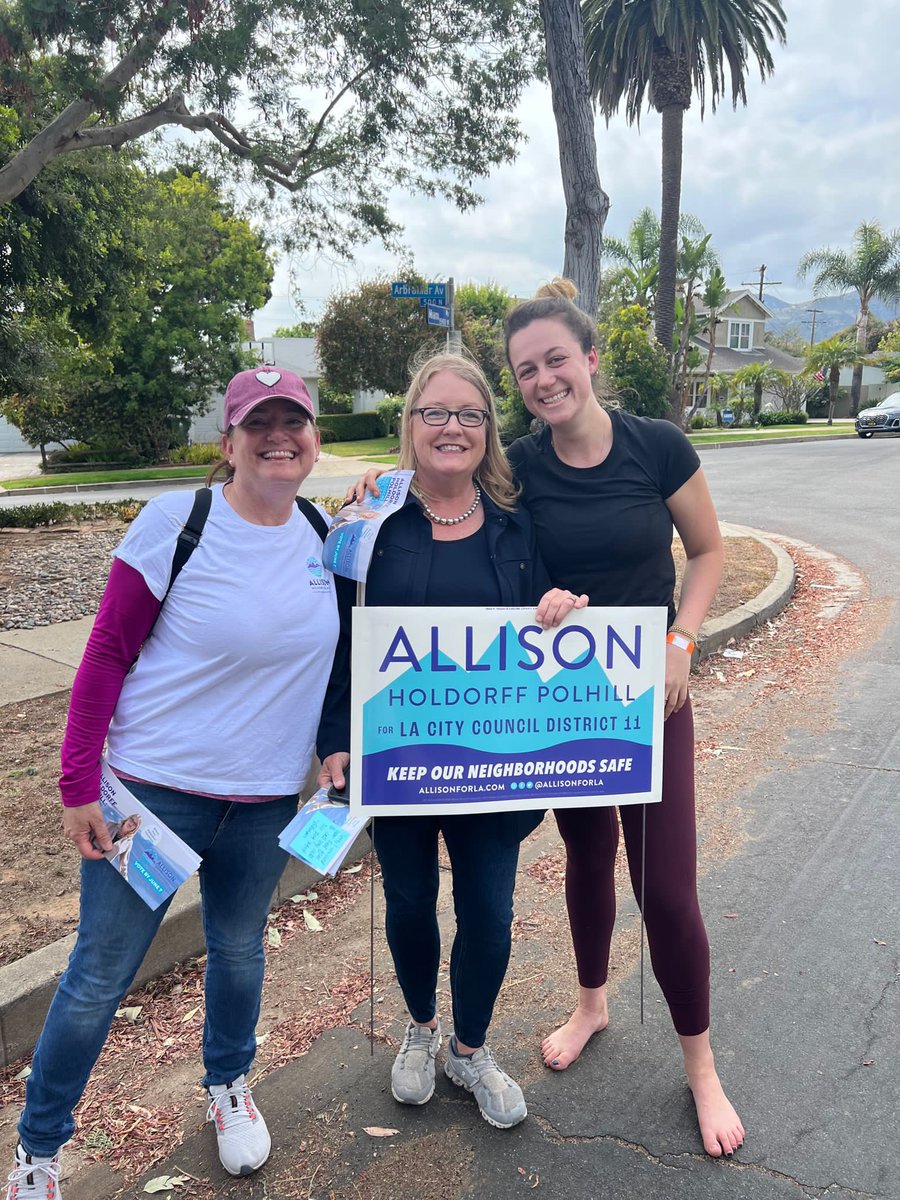 allisonforla's tweet photo. In addition to canvassing we help Pipper remove bees from her hair with our walking materials. #cd11 #allisonforla https://t.co/ZXcsFjJgmN