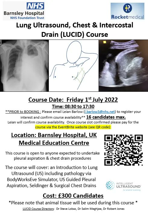 barnshospital's tweet photo. Lung Ultrasound, Chest &amp; Intercostal Drain (LUCID) Course - Friday 1 July.

See below for more information ⬇️ https://t.co/KgNw0VQNNJ