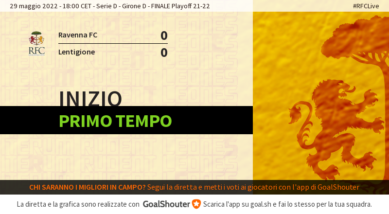 RavennaFC's tweet photo. #RFCLive: Partita iniziata! https://t.co/E3noAhM1ug #AvantiLeoni #Playoff https://t.co/eXQe4iOriK