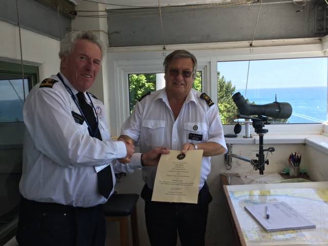 One of our Watchkeepers at Froward Point NCI, John, has given 15 years of voluntary service. Here he is, being given his certificate by Station Manager, Glyn.