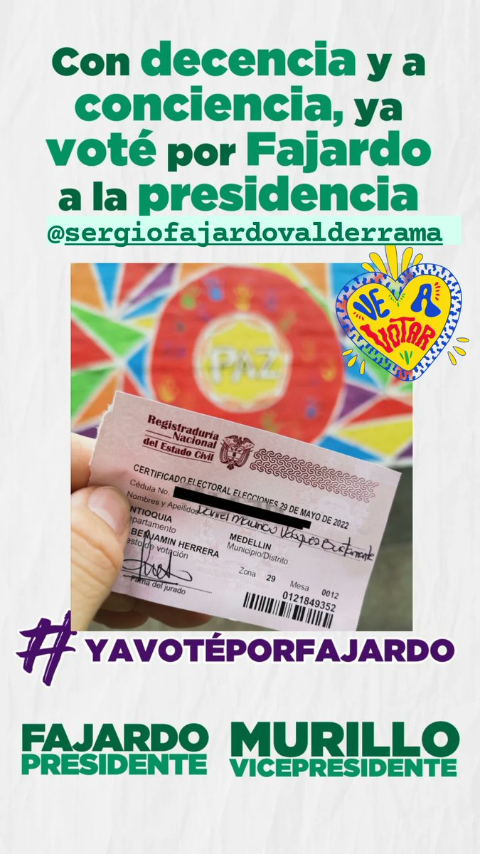 DanielVasquezB's tweet photo. Para no dejar dudas... ¡madrugué a votar por el mejor!😃 #YoVotePor @sergio_fajardo el #PresidenteProfesor presidente que representa mis principios y me genera confianza #ColombiaCambiaraConFajardo #FajardoPresidente #SePuede https://t.co/4ecDfqKHyg